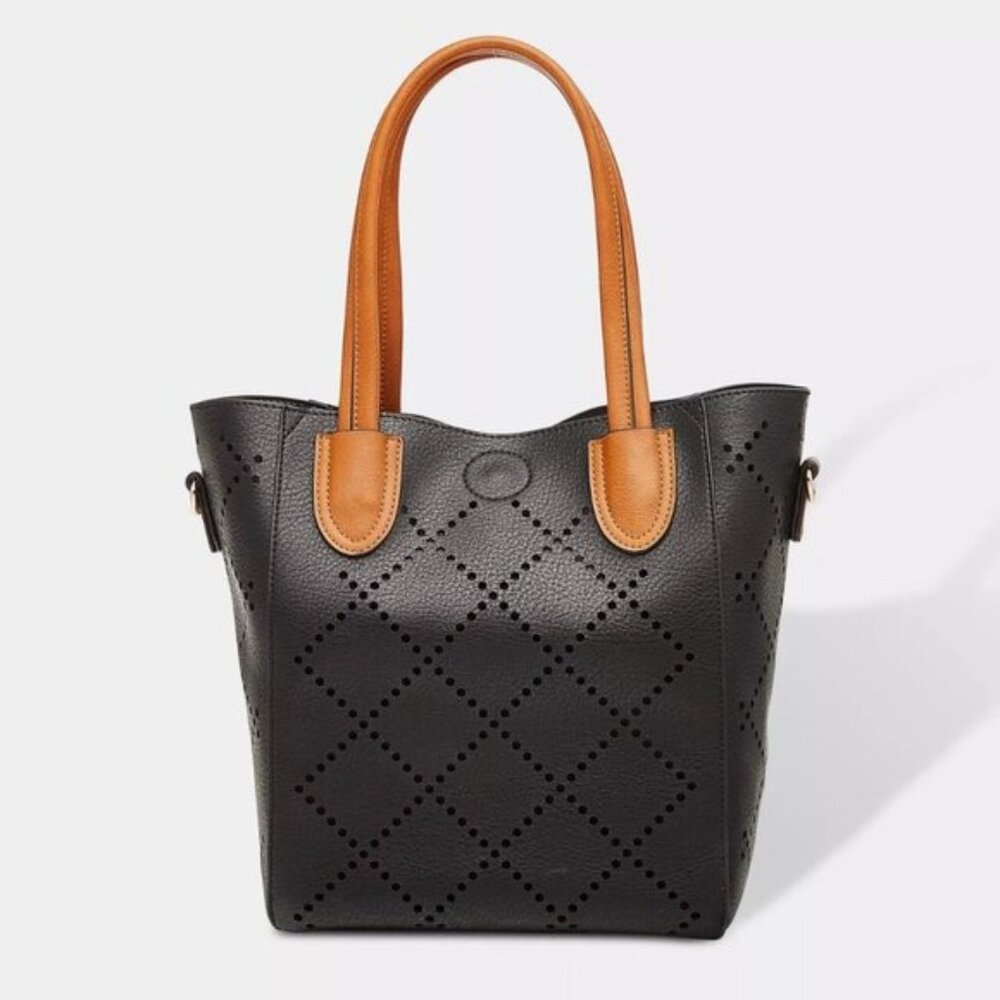 NWOT Louenhide Baby Bermuda Two Tone Black & Whisky Tote Bag Vegan Leather